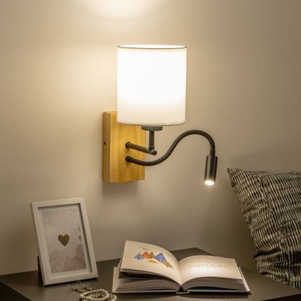 Brilagi - LED Paindlik seinalamp NUBILA WOOD 1xE27/25W/230V + LED/3W tamm/valge