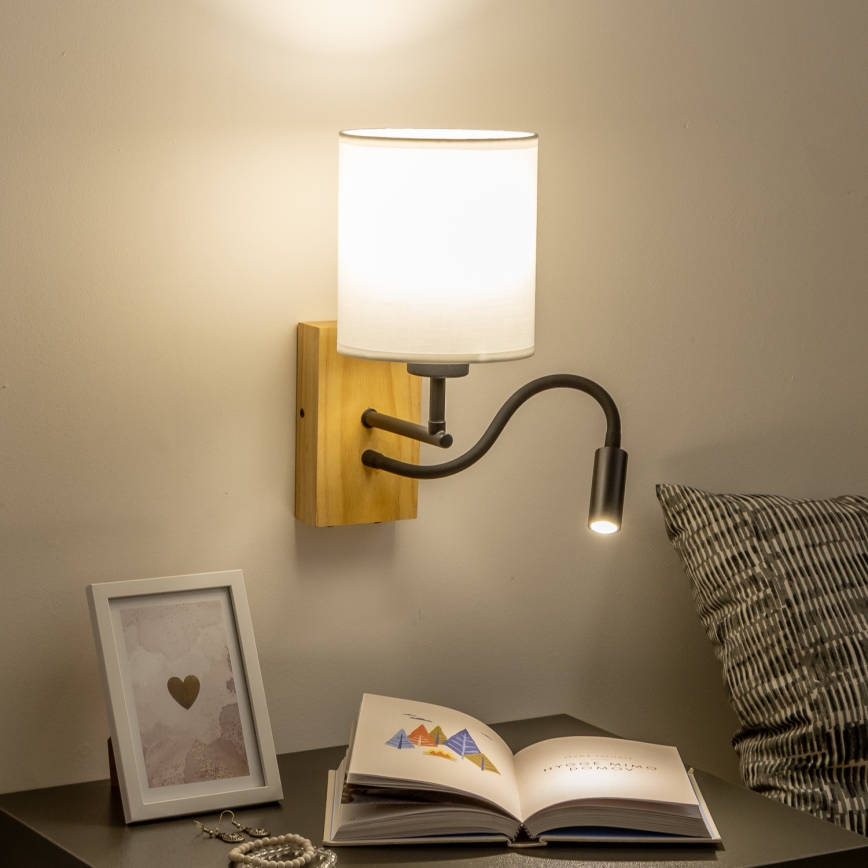 Brilagi - LED Paindlik seinalamp NUBILA WOOD 1xE27/25W/230V + LED/3W tamm/valge