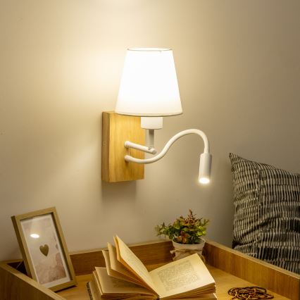Brilagi - LED Paindlik seinalamp NUBILA WOOD 1xE27/25W/230V + LED/3W tamm/valge