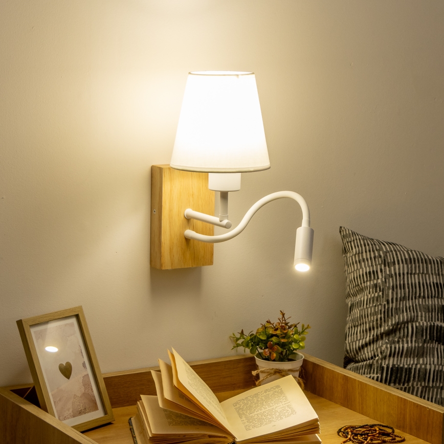 Brilagi - LED Paindlik seinalamp NUBILA WOOD 1xE27/25W/230V + LED/3W tamm/valge