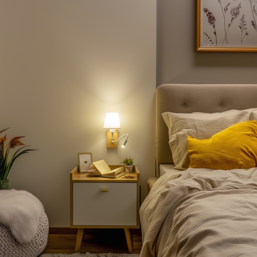 Brilagi - LED Paindlik seinalamp NUBILA WOOD 1xE27/25W/230V + LED/3W tamm/valge