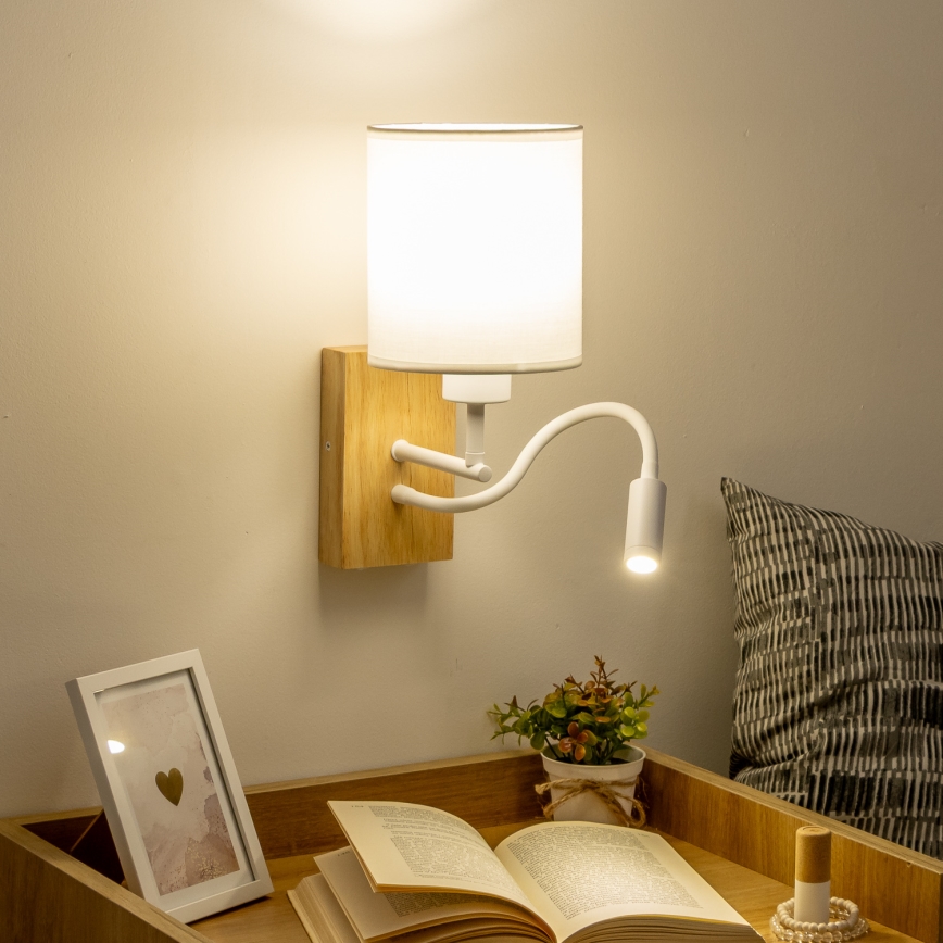 Brilagi - LED Paindlik seinalamp NUBILA WOOD 1xE27/25W/230V + LED/3W tamm/valge