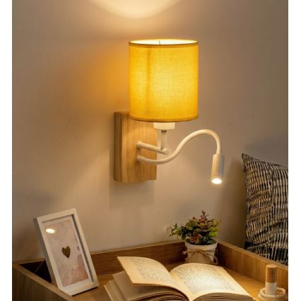 Brilagi - LED-painduv seinavalgusti NUBILA WOOD 1xE27/25W/230V + LED/3W tamm/valge/kollane