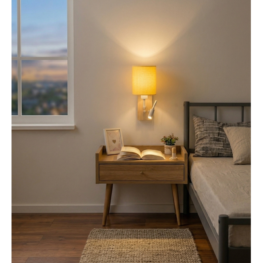 Brilagi - LED-painduv seinavalgusti NUBILA WOOD 1xE27/25W/230V + LED/3W tamm/valge/kollane