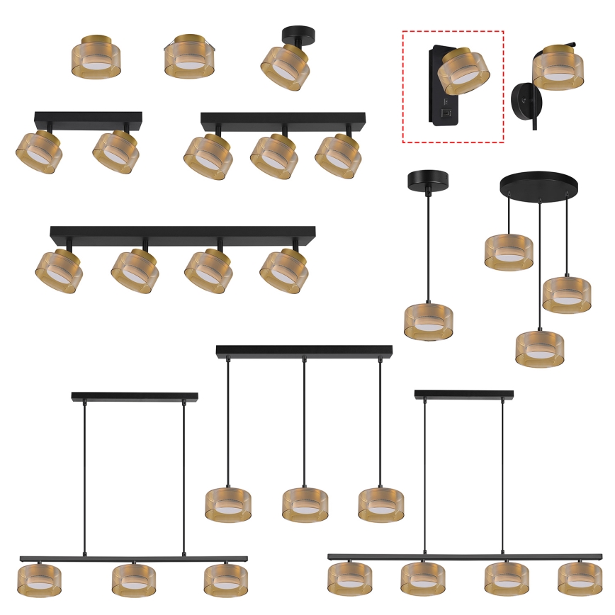 Brilagi - LED Seinavalgusti USB-pordiga AURA LUX 1xGX53/30W/230V must/kuldne