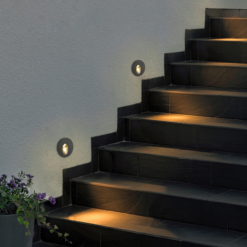 Brilagi - LED süvistatav välisvalgusti STAIRDOT LED/2W/230V must IP65 ümmargune