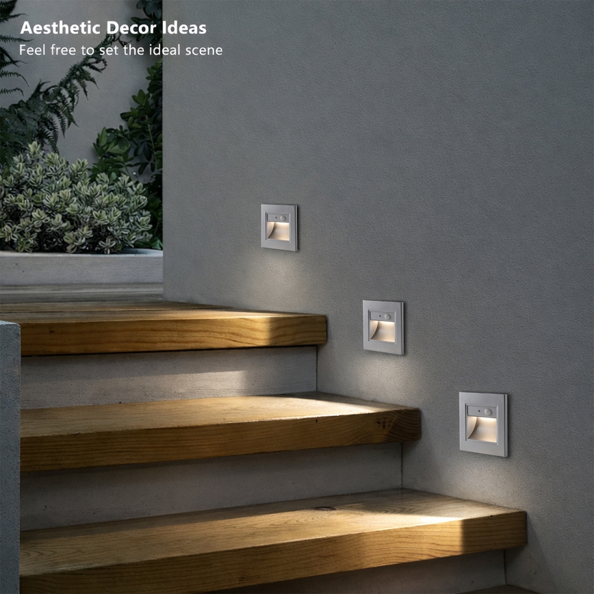 Brilagi - LED trepivalgusti anduriga STEP LIGHT LED/1,5W/230V IP44 hõbedane