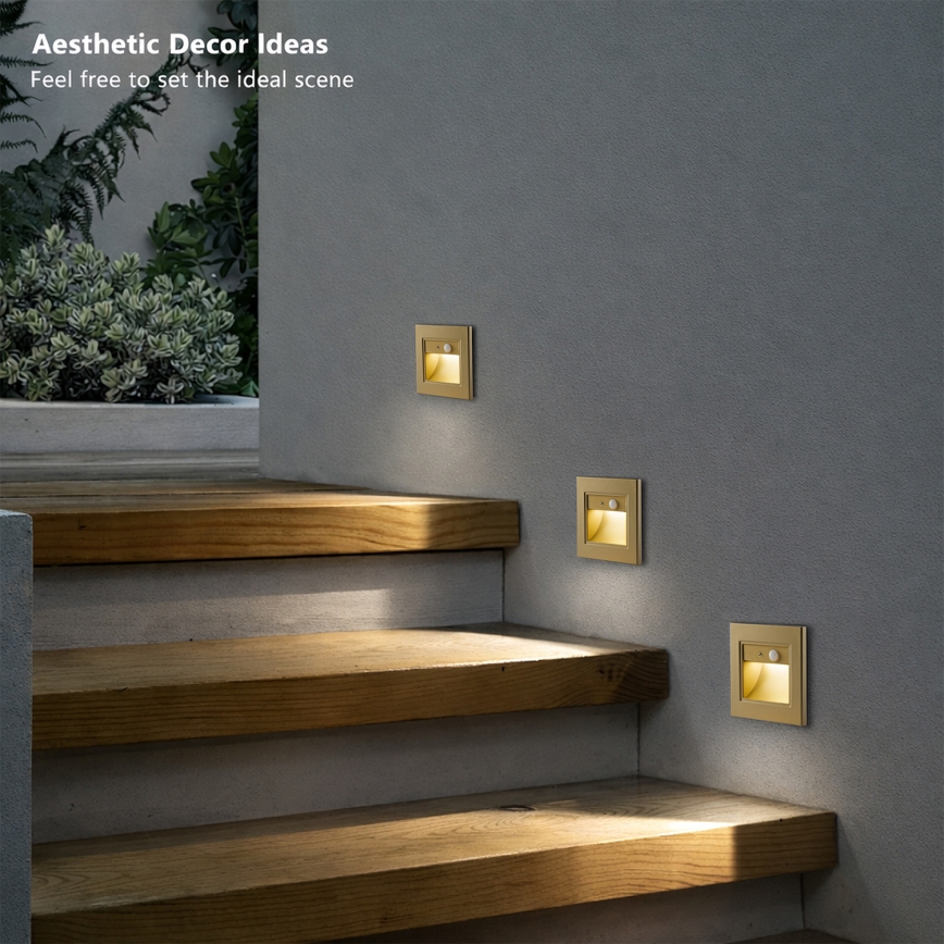 Brilagi - LED-trepi valgusti anduriga STEP LIGHT LED/1,5W/230V IP44 kuldne