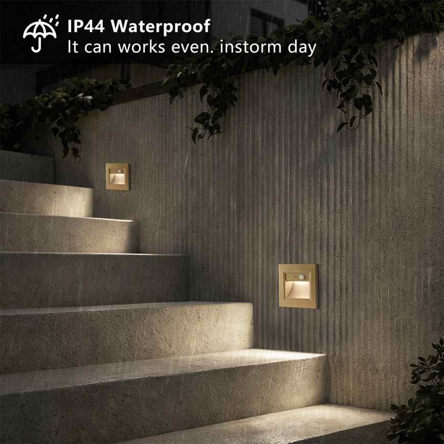 Brilagi - LED-trepi valgusti anduriga STEP LIGHT LED/1,5W/230V IP44 kuldne