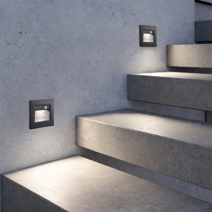 Brilagi - LED trepivalgusti anduriga STEP LIGHT LED/1,5W/230V IP44 must