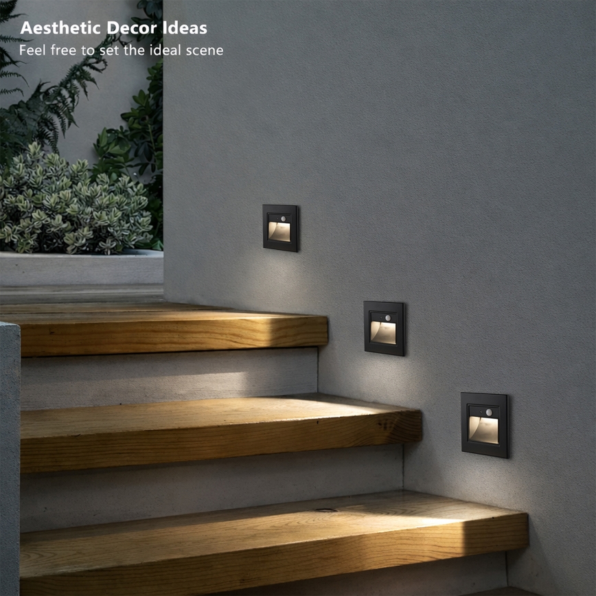 Brilagi - LED trepivalgusti anduriga STEP LIGHT LED/1,5W/230V IP44 must