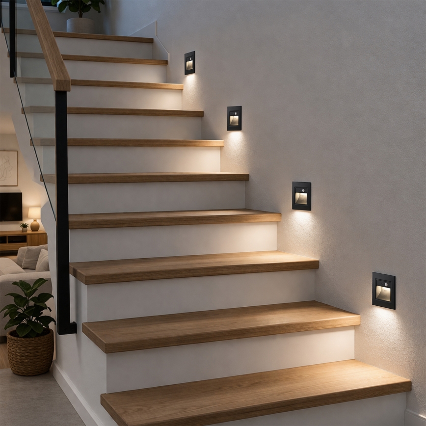 Brilagi - LED trepivalgusti anduriga STEP LIGHT LED/1,5W/230V IP44 must