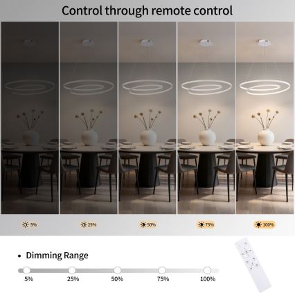 Brilagi - LED hämardatav rippvalgusti kaabliga TWISTER LED/75W/230V 3000-6000K diameeter 70 cm valge + kaugjuhtimispult