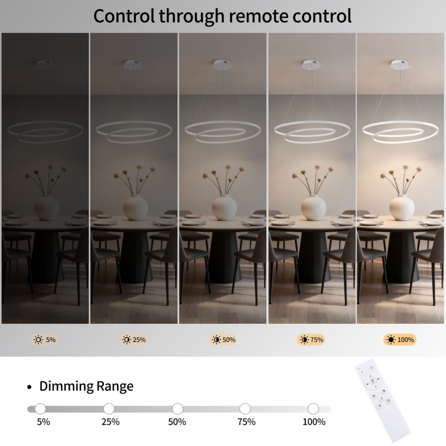 Brilagi - LED hämardatav rippvalgusti kaabliga TWISTER LED/75W/230V 3000-6000K diameeter 70 cm valge + kaugjuhtimispult