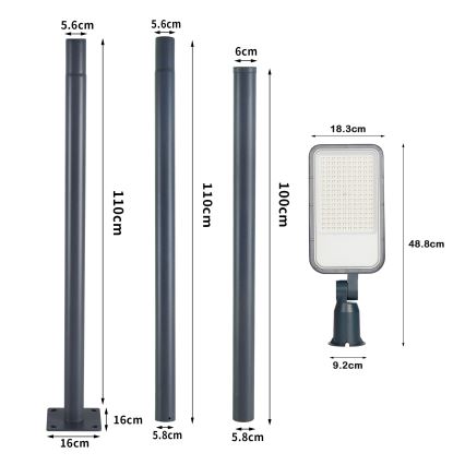 Brilagi - URBANLIGHT LED/100W/230V väline tänavavalgusti koos 3 m postiga ja liigendiga, antratsiit, IP65
