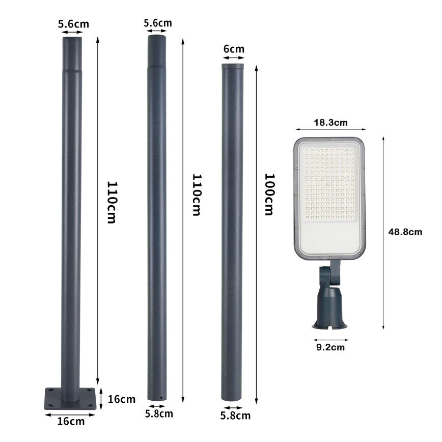 Brilagi - URBANLIGHT LED/100W/230V väline tänavavalgusti koos 3 m postiga ja liigendiga, antratsiit, IP65