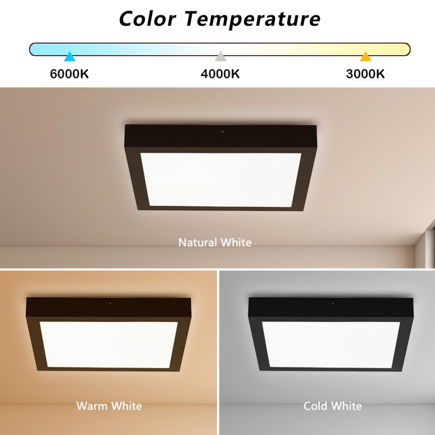 Brilagi - LED Laevalgusti vannituppa FRAME LED/24W/230V 30x30 cm 3000/4000/6000K IP44 must