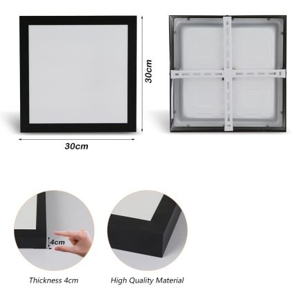 Brilagi - LED Laevalgusti vannituppa FRAME LED/24W/230V 30x30 cm 3000/4000/6000K IP44 must