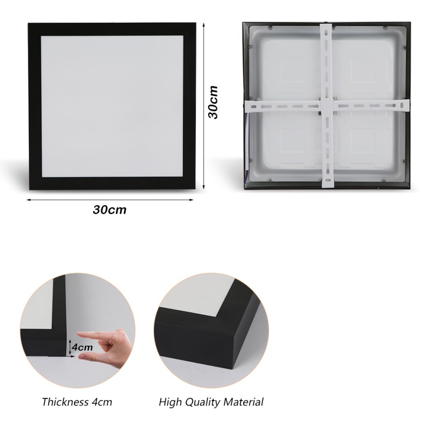 Brilagi - LED Laevalgusti vannituppa FRAME LED/24W/230V 30x30 cm 3000/4000/6000K IP44 must