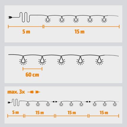 Brilagi - LED Väli dekoratiivne valguskett GARLAND 25xE12 20m IP44 külm valge