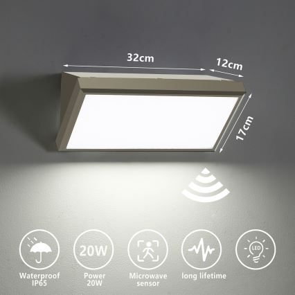 Brilagi - LED Väli seinavalgusti koos anduriga TRIANGLE LED/20W/230V hall IP65