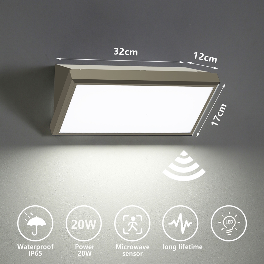 Brilagi - LED Väli seinavalgusti koos anduriga TRIANGLE LED/20W/230V hall IP65