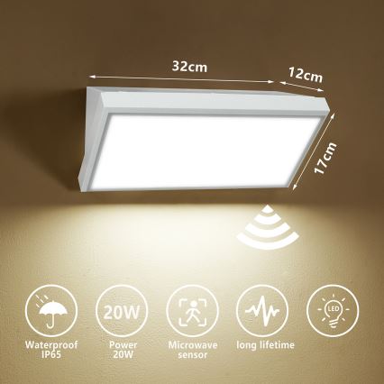 Brilagi - LED Väli seinavalgusti koos anduriga TRIANGLE LED/20W/230V valge IP65