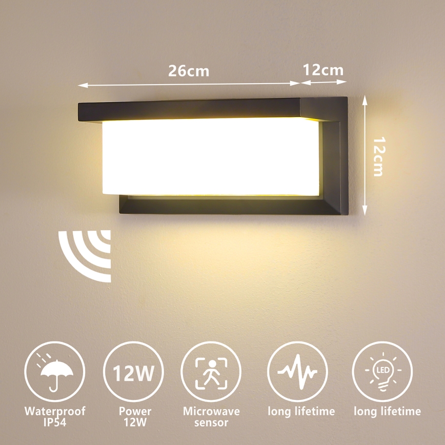 Brilagi - LED Väli seinavalgusti koos anduriga BRICKY LED/12W/230V antratsiit IP54