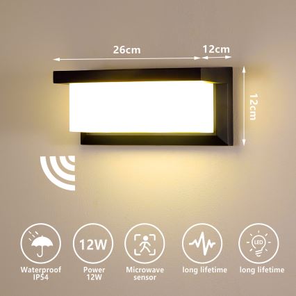 Brilagi - LED Väli seinavalgusti koos anduriga BRICKY LED/12W/230V must IP54