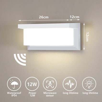 Brilagi - LED Väli seinavalgusti koos anduriga BRICKY LED/12W/230V valge IP54
