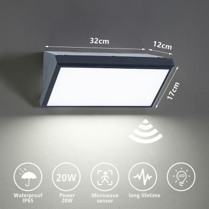 Brilagi - LED Väli seinavalgusti koos anduriga TRIANGLE LED/20W/230V IP65