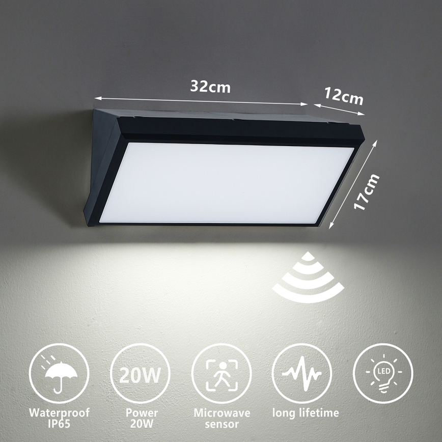 Brilagi - LED Väli seinavalgusti koos anduriga TRIANGLE LED/20W/230V IP65
