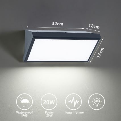 Brilagi - LED Väli seinavalgusti TRIANGLE LED/20W/230V antratsiit IP65