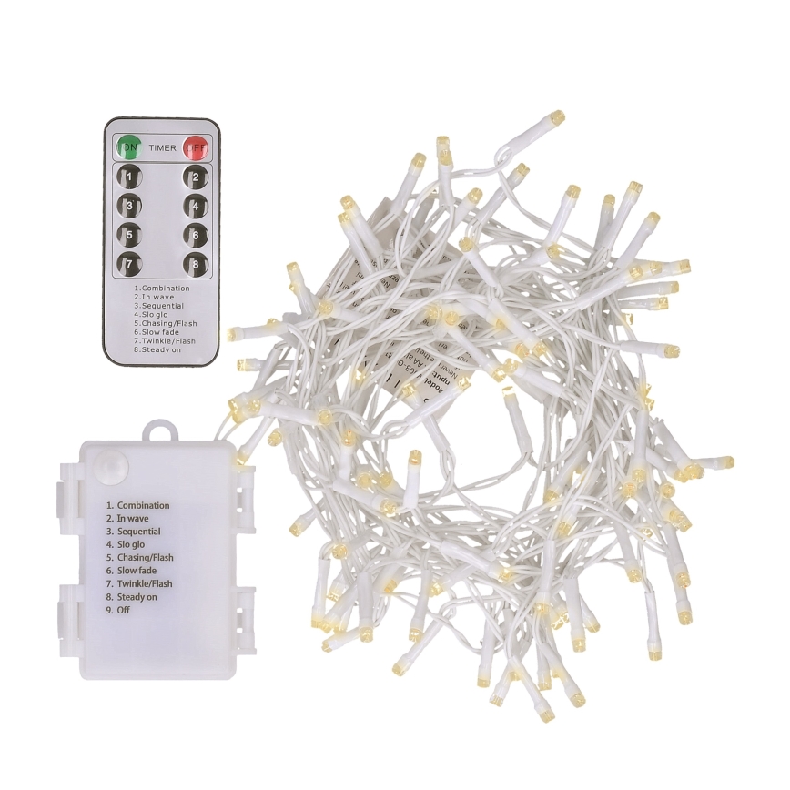 Brilagi - LED Väli valguskett 120xLED/8 funktsiooni/3xAA 9,5m valge IP44 soe valge + kaugjuhtimispult