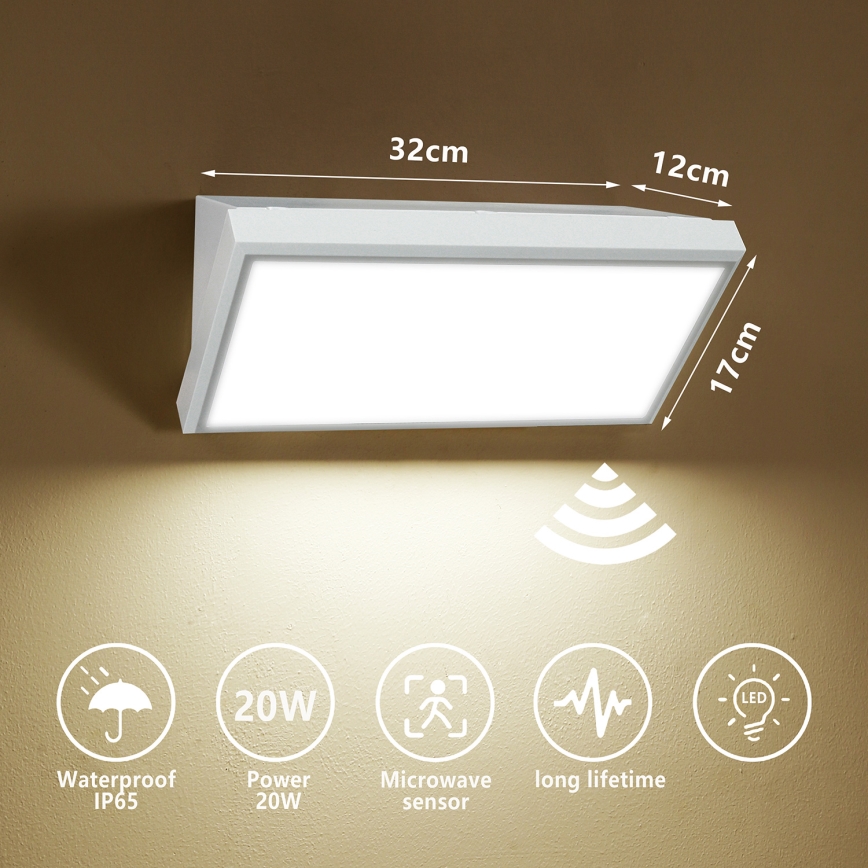 Brilagi - LED välisseinavalgusti TRIANGLE liikumisanduriga, 20 W, 230 V, valge, IP65