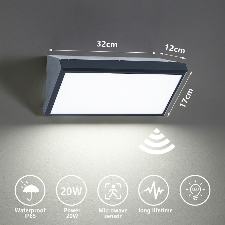 Brilagi - LED välisseinavalgusti anduriga TRIANGLE LED/20W/230V antratsiit IP65