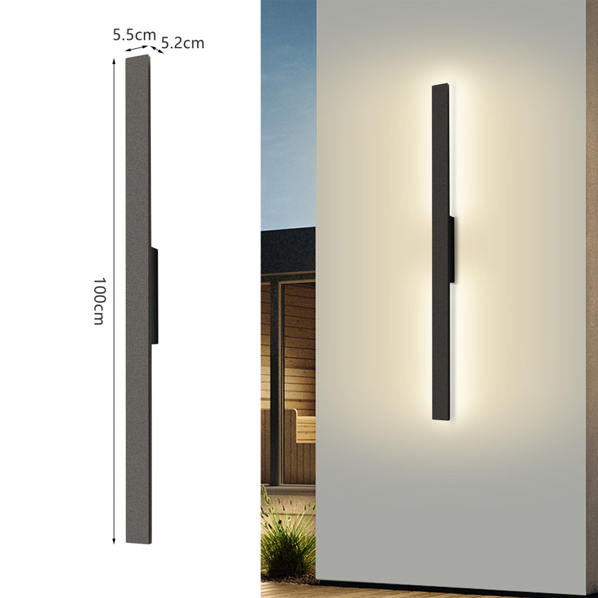 Brilagi - LED välisseinale paigaldatav seinavalgusti LUNA LED/24W/230V 3000K IP65 100 cm must