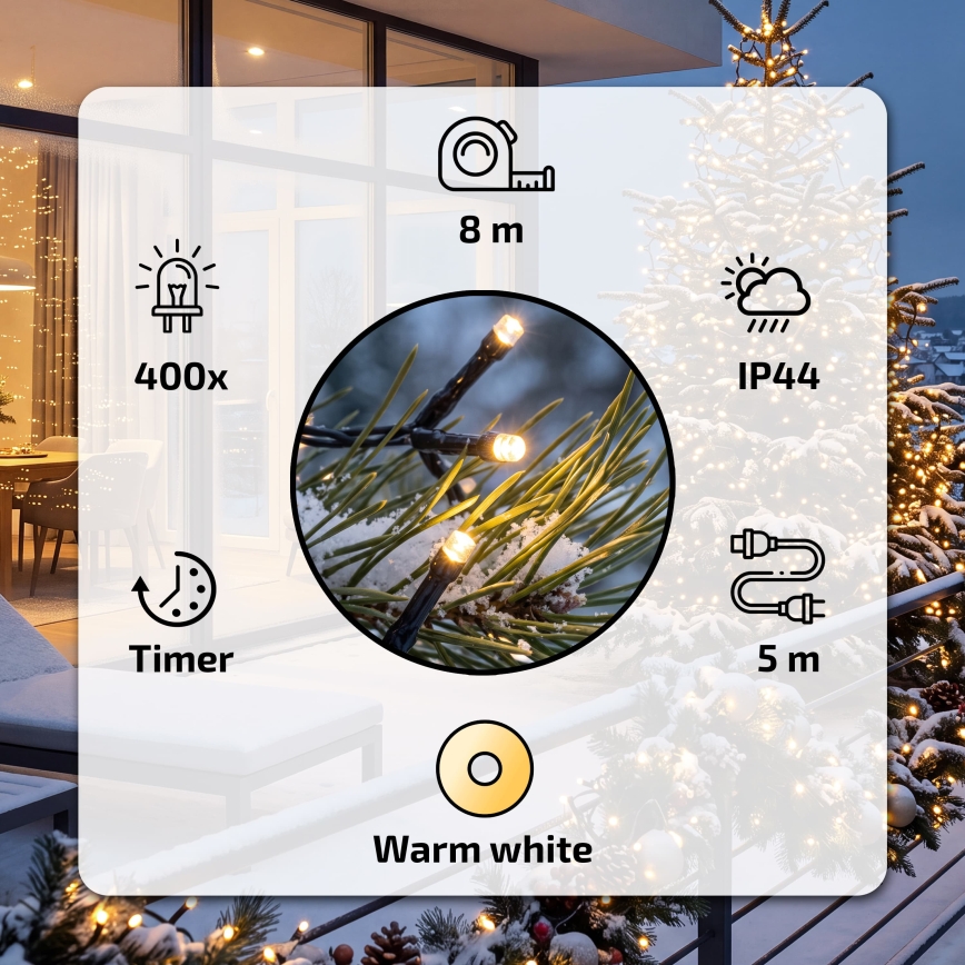 BRILAGI - LED välistingimuste jõulukett 400xLED 13m IP44 soe valge