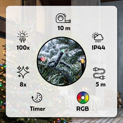 BRILAGI - LED välistingimustes kasutatav jõulukett 100×LED / 8 funktsiooni, 13 m, IP44, mitmevärviline