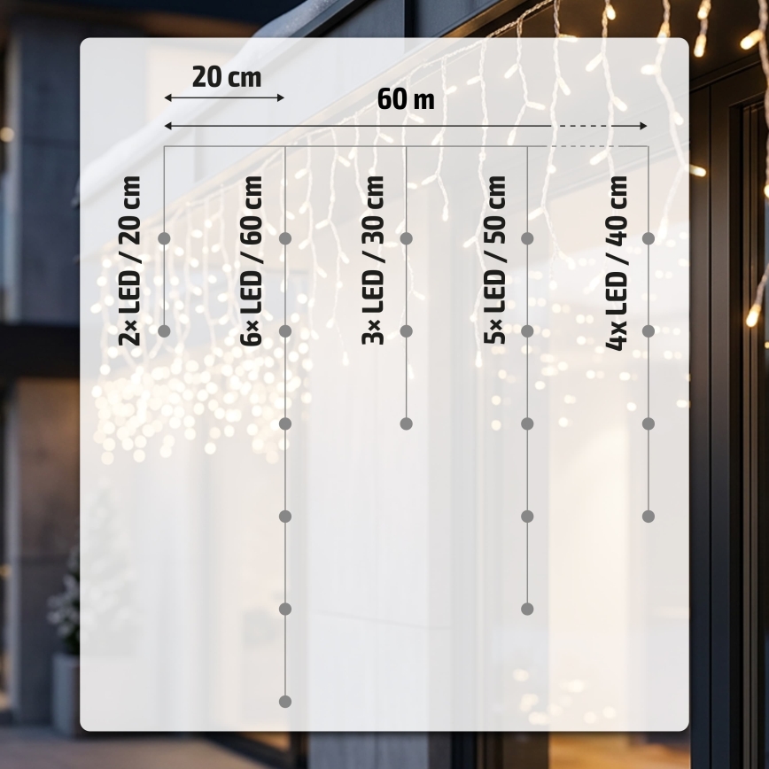 BRILAGI - LED väljas jõulutuled 1200xLED/8 funktsiooni 63m IP44 soe valge jääpurikad