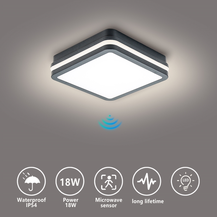Brilagi - LED välisvalgusti liikumisanduriga BENE LED/18W/230V 22x22 cm antratsiit IP54