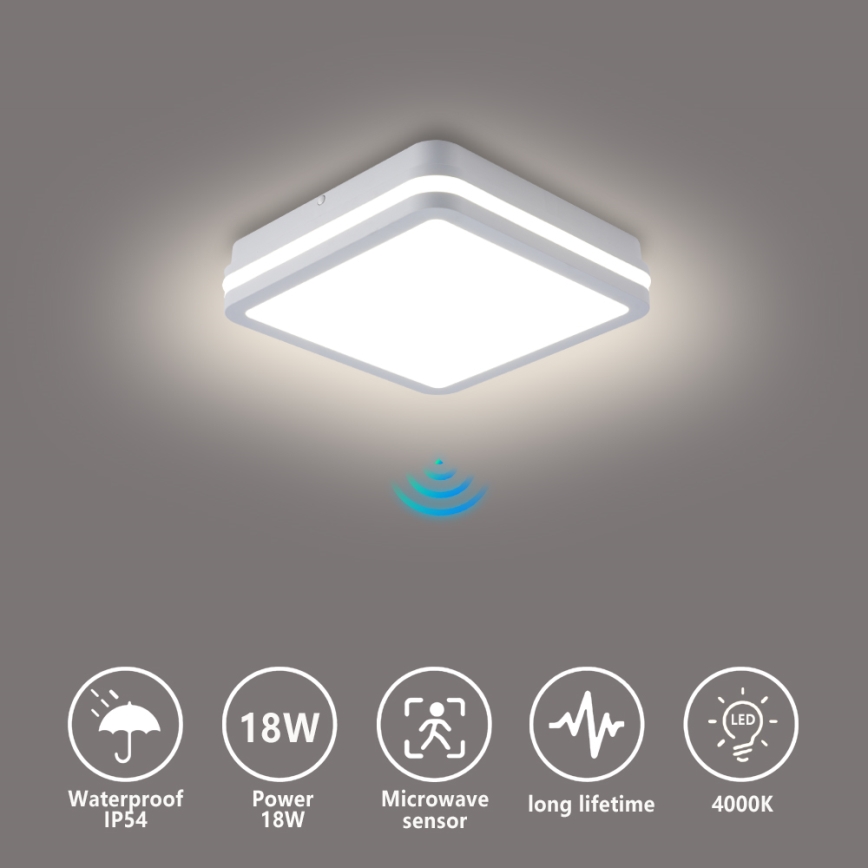 Brilagi - LED-välisvalgusti anduriga BENE LED/18W/230V 22x22 cm valge IP54