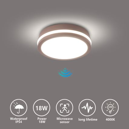 Brilagi - LED välistingimustele mõeldud laevalgusti liikumisanduriga BENE LED/18W/230V, läbimõõt 21,5 cm, pruun, IP54