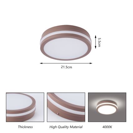 Brilagi - LED välistingimustele mõeldud laevalgusti liikumisanduriga BENE LED/18W/230V, läbimõõt 21,5 cm, pruun, IP54