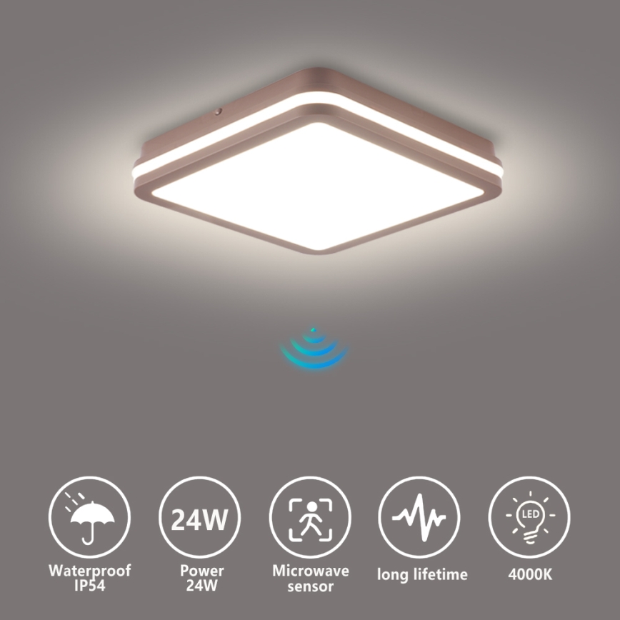 Brilagi - LED välilaelamp liikumisanduriga BENE LED/24W/230V 26x26 cm pruun IP54