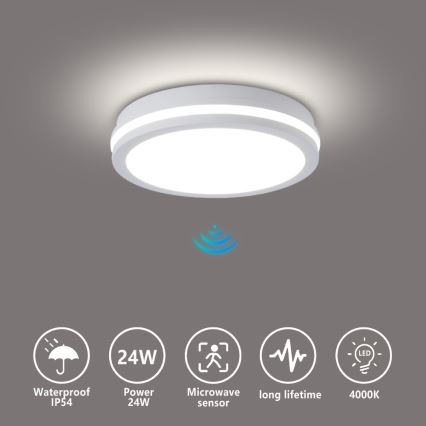 Brilagi - LED-välislaelamp BENE liikumisanduriga LED/24W/230V, läbimõõt 26 cm, valge, IP54