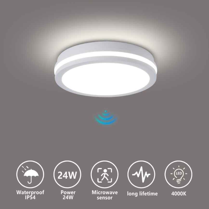 Brilagi - LED-välislaelamp BENE liikumisanduriga LED/24W/230V, läbimõõt 26 cm, valge, IP54