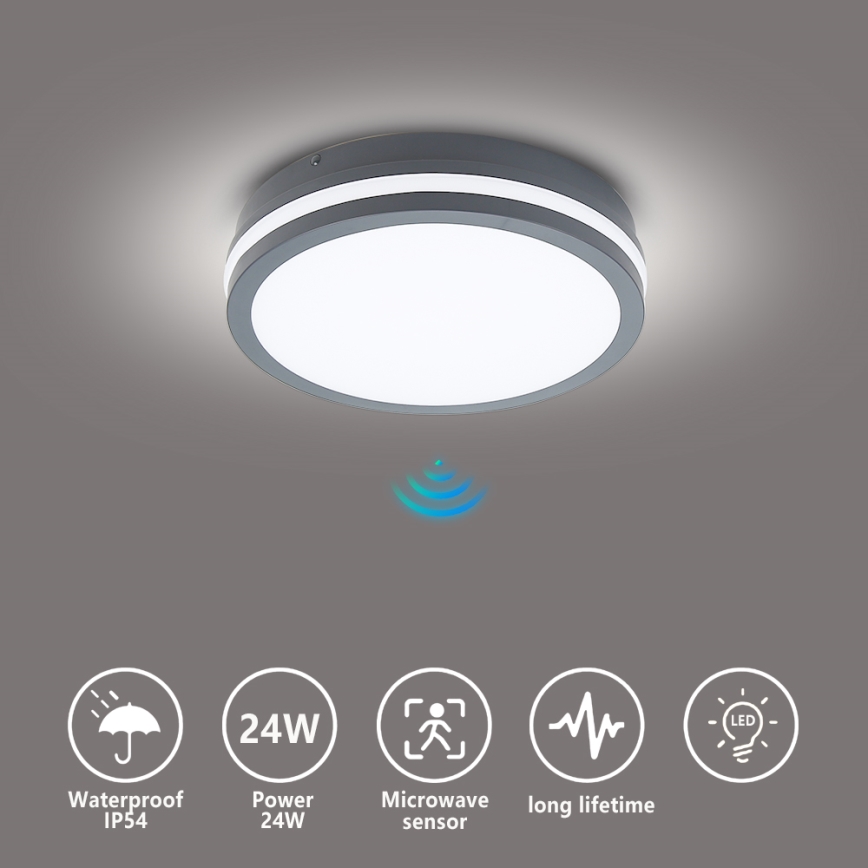 Brilagi - LED-välisvalgusti liikumisanduriga BENE LED/24W/230V, läbimõõt 26 cm, antratsiit, IP54