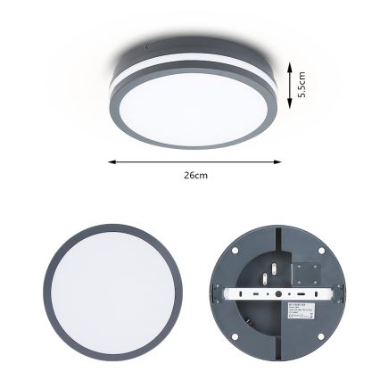 Brilagi - LED-välisvalgusti liikumisanduriga BENE LED/24W/230V, läbimõõt 26 cm, antratsiit, IP54