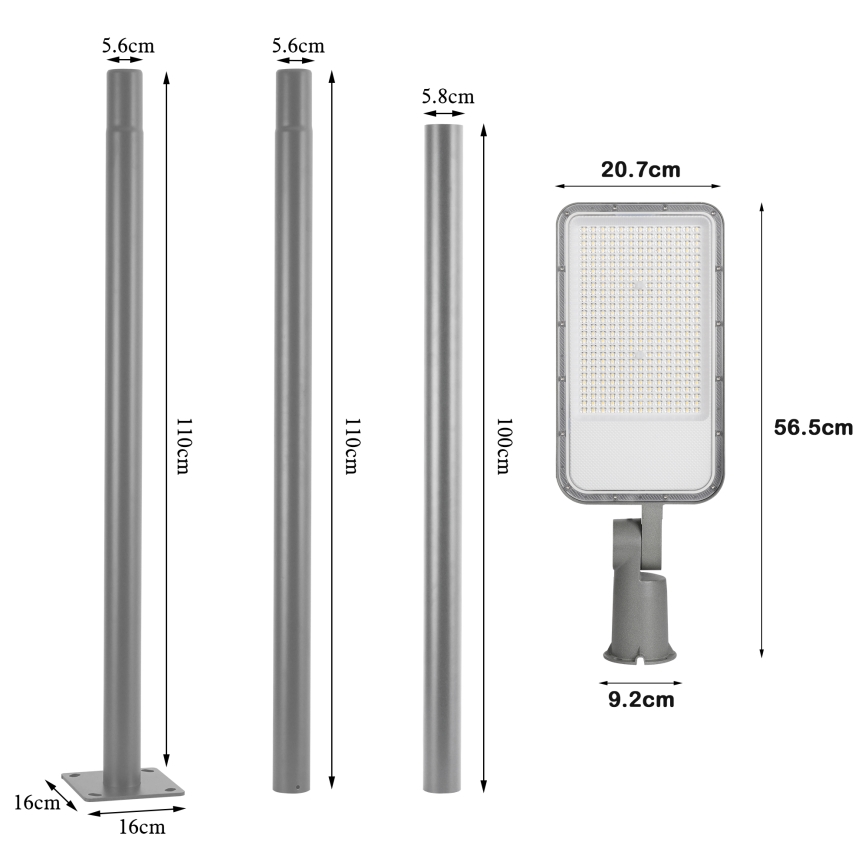 Brilagi - LED tänavavalgusti 3 m postiga ja pöördeühendusega URBANLIGHT LED/200W/230V hall IP65
